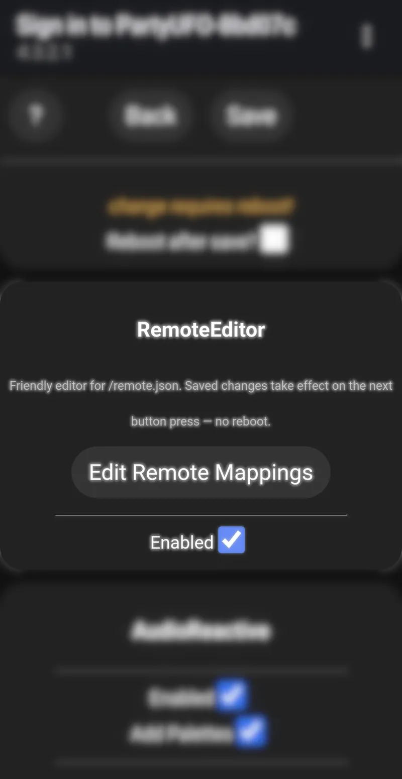 Edit Remote Mappings, hvor fjernbetjeningens knapper kobles til presets