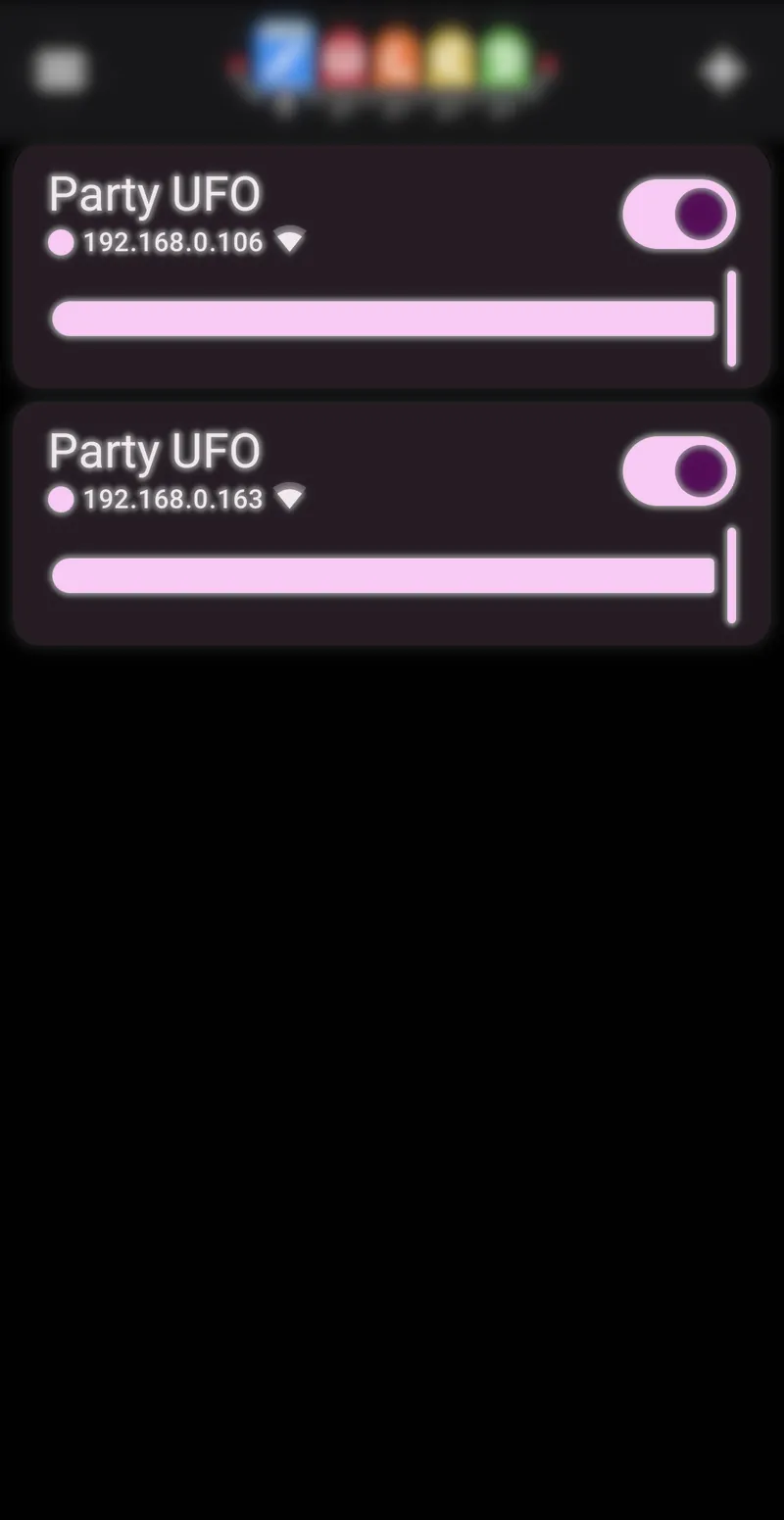 WLED-appens enhedsliste, hvor leader-UFO'en vælges